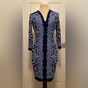 NWT CACHE Blue Paisley Print Dress Size XS